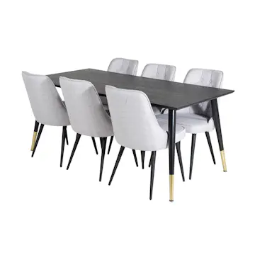Spisegruppe Venture Home Dipp med 6 Velvet Deluxe Stoler