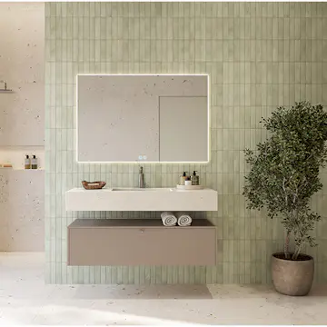 Møbelpakke FOSSBAD New Block Kommode 120 Greige med Simplicity silestoneservant og Angular speil