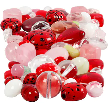 Glassperler Creativ Company Ass Farger Marihøner Blader Hjerter Str 5-22 mm Hullstr 0,5-1,5 mm 60 g/1 Pk