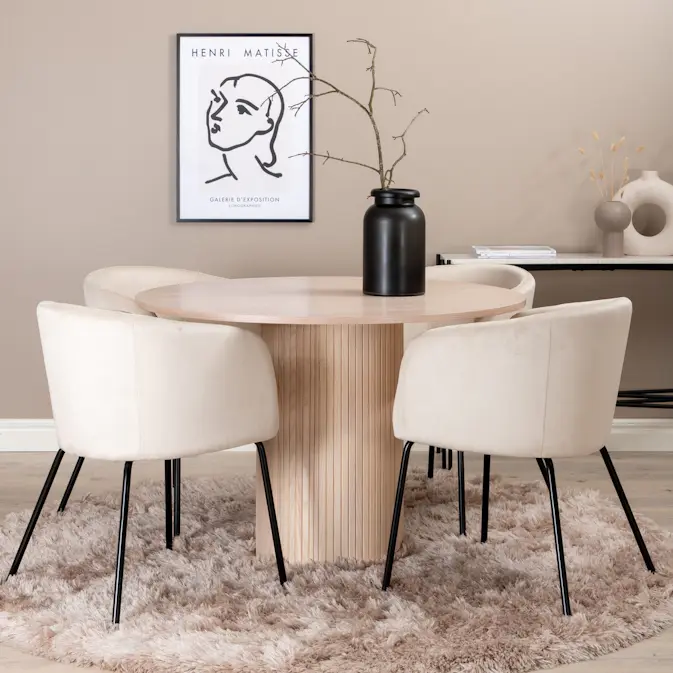Spisegruppe Venture Home Bianca Rund med 4 Bergen Stoler Fløyel