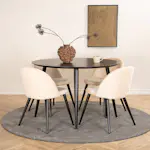 Spisegruppe Venture Home Dipp Ø115 cm med 4 Velvet Stitches Stoler
