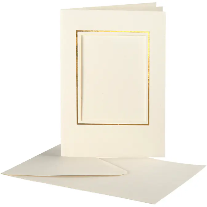 Passepartoutkort Creativ Company med kuvert Kortstørrelse 10,5x15 cm Firkantet utskjæring med guldkant