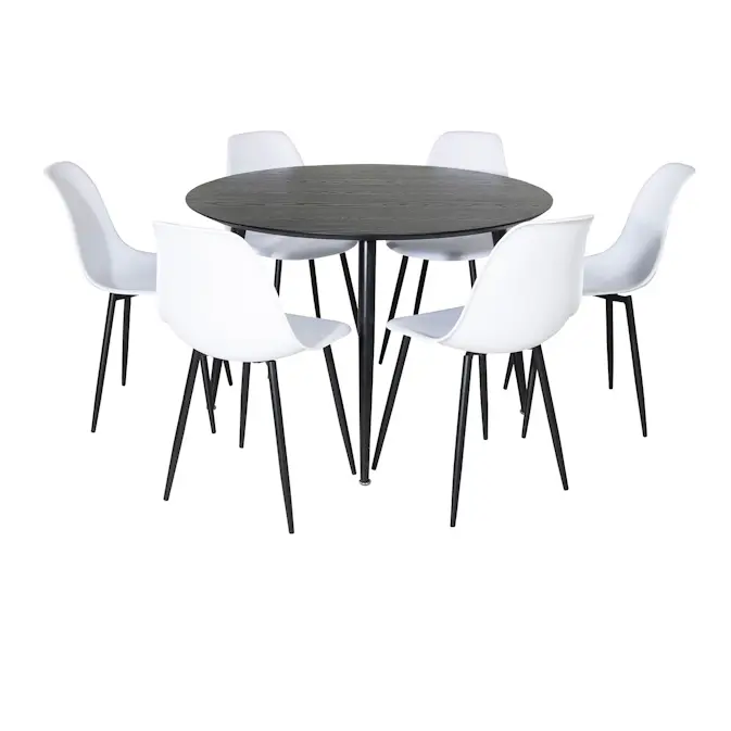 Spisegruppe Venture Home Dipp Ø115 cm med 6 Polar Plast Stoler