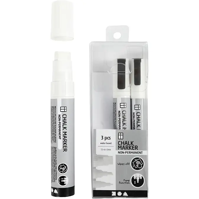 Tusj Creativ Company Krittmarkører Hvit Strek 3+6+15 mm 3 stk