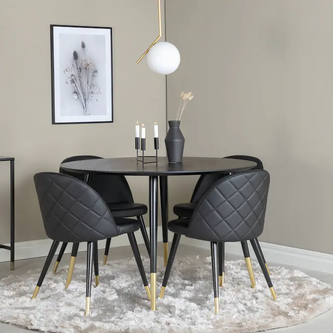 Spisegruppe Venture Home Dipp med 4 Velvet Stoler Skinn