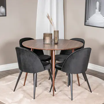 Spisegruppe Venture Home Plake med 4 Valentina Stoler Fløyel Rundt