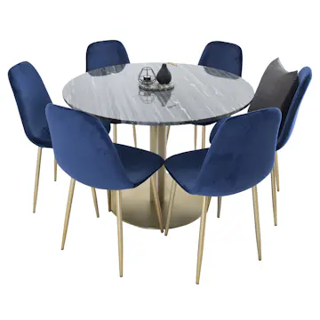 Spisegruppe Venture Home Estelle Sort/Messing med 6 Pobbie Stoler
