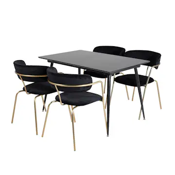 Spisegruppe Venture Home Silvia med Innleggsplate og 4 Aris Karmstoler