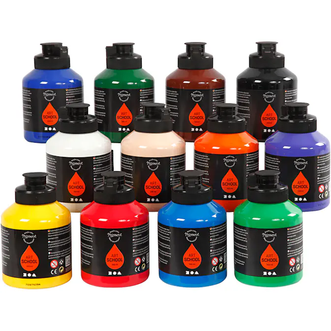 Akrylmaling Creativ Company Pigment Art School standardfarger 12 stk 500 ml/1 Eske