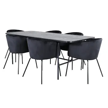 Spisegruppe Venture Home Chicago Spisebord og Bergen Spisestol Sort