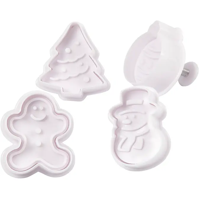 Utstikkerformer Creativ Company med Preg Hvit Juletre Snømann Pepperkakemann Kule - 5 cm 4 stk / 1 Pk