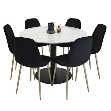 Spisegruppe Venture Home Estelle Hvit/Sort med 6 Pobbie Stoler