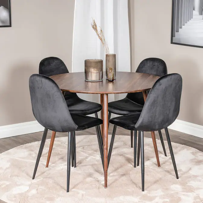 Spisegruppe Venture Home Plake med 4 Pobbie Stoler Fløyel Rundt