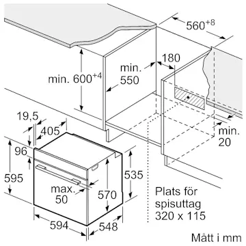 Innbyggingsovn Bosch HRG532BB3 Serie 4 med Dampfunksjon