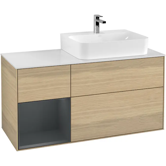 Tvättställsskåp Villeroy & Boch Finion med 3 Lådor Hylla och Bänkskiva för Ocentrerat Tvättställ