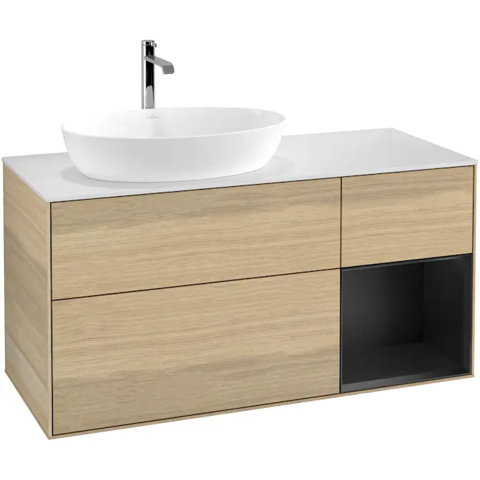 Tvättställsskåp Villeroy & Boch Finion med 3 Lådor Hylla och Bänkskiva för Ocentrerat Tvättställ från Artis & Collaro