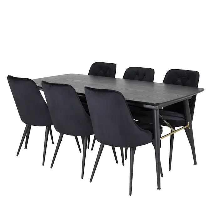 Spisegruppe Venture Home Gold med 6 Velvet Deluxe Stoler