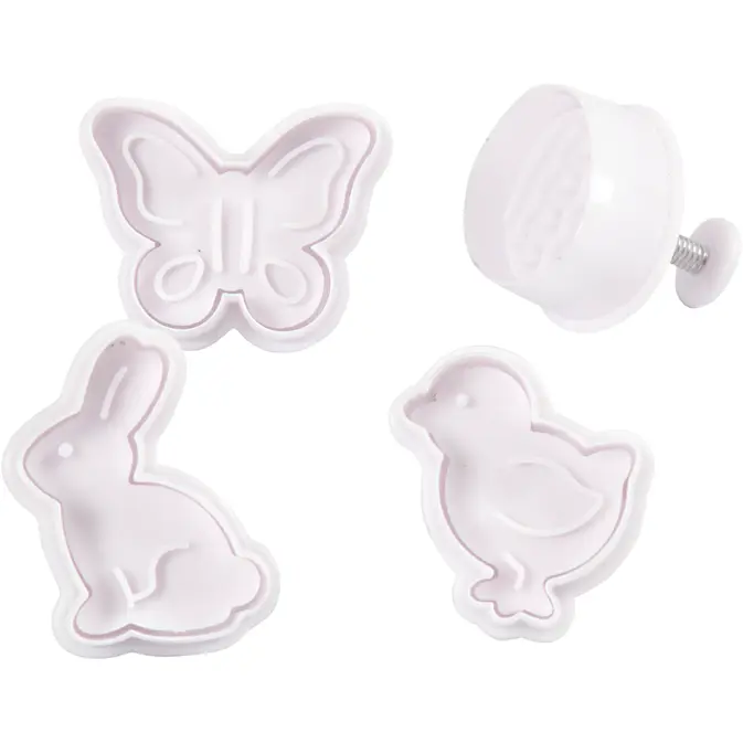 Utstikksformer Creativ Company med Preg Hvit Påskeegg Hare Kylling Sommerfugl 5 cm 4 St/1 Pk