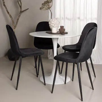 Spisegruppe Venture Home Hamden Ø80 cm med 4 Polar Fløyel Stoler