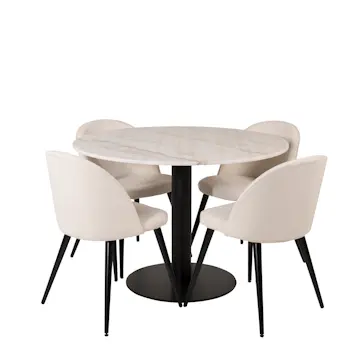 Spisegruppe Venture Home Estelle Rundt med 4 Valentina Stoler