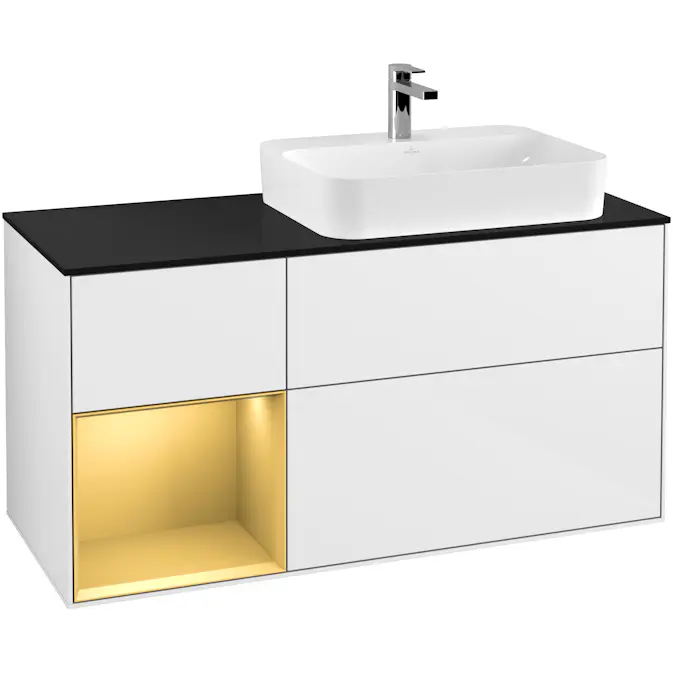 Tvättställsskåp Villeroy & Boch Finion med 3 Lådor Hylla och Bänkskiva för Ocentrerat Ytmonterat Tvättställ