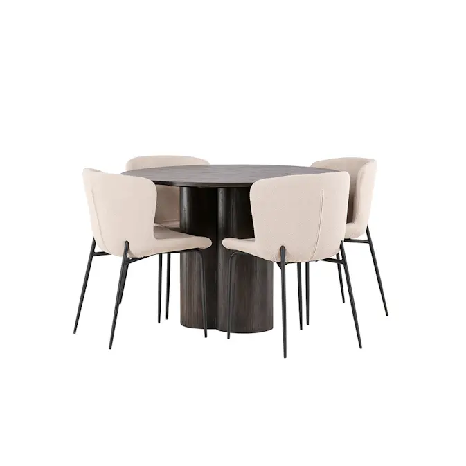 Spisegruppe Venture Home Olivia Ø 110 cm med 4 Modesto Stoler