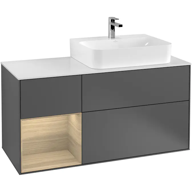 Tvättställsskåp Villeroy & Boch Finion med 3 Lådor Hylla och Bänkskiva för Ocentrerat Tvättställ
