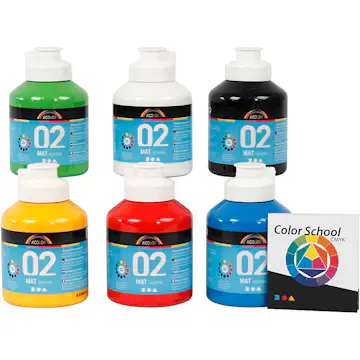 Akrylmaling Creativ Company Readymix A-color Primærfarger Nr 02 Matt 6 stk 500 ml/1 Pk