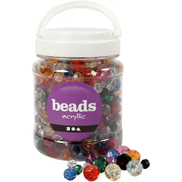 Plastperler Creativ Company fasettperlemix Ass Farger størrelse 10-12-16 mm Hullstr 1-2,5 mm 700 ml/1 boks