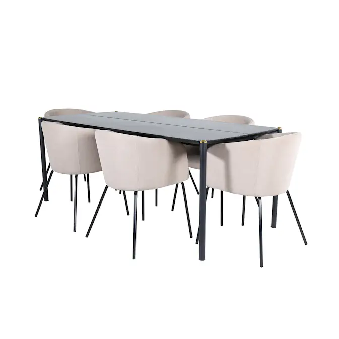 Spisegruppe Venture Home Paris med 6 Bergen Stoler Polyesterlinen