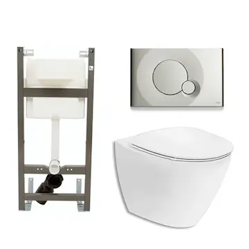 Vägghängd Toalettstol Ifö Spira Art 6245 Komplett med Spolknapp och WC-Fixtur