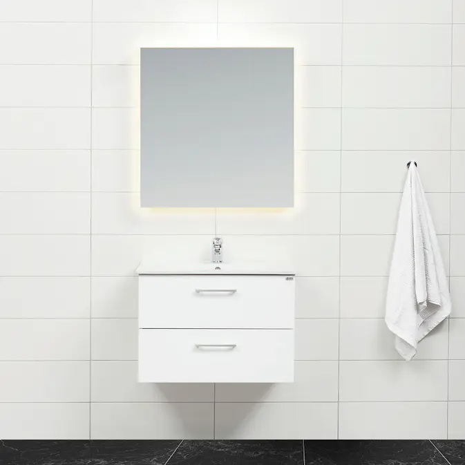 Möbelpaket 4AQUA Slim Vit 80 med Lådor och Spegel Luna LED