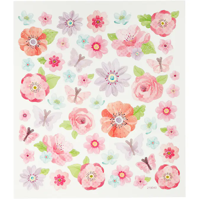 Klistremerker Creativ Company Vårblomster Glitter 15X16,5 cm