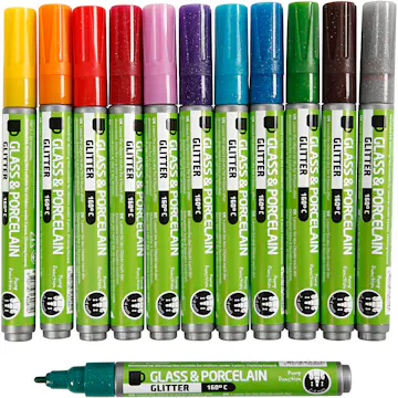 Glass- og Porselenstusj Creativ Company Ass farger Strek 2-4 mm Semi Opaque 12 stk/1 Pk