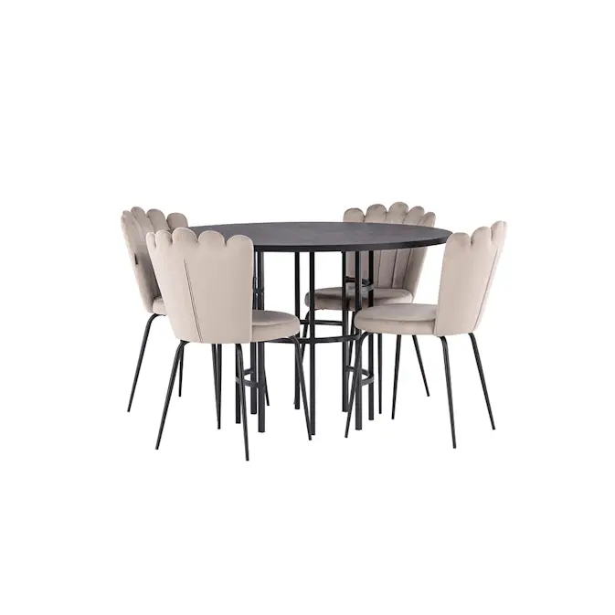 Spisegruppe Venture Home Copenhagen Ø 115 cm med 4 Limhamn Light Stoler Fløyel