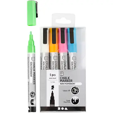 Kritt Tusj Creativ Company Chalk Markers Strek 1,2-3 mm 5 stk/1 Pk