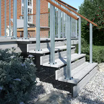 Terrassetrapp PLUS Stål/Tre Trinndybde 25 cm B120