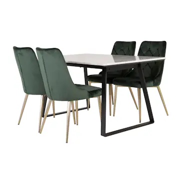 Spisegruppe Venture Home Estelle 140 med 4 Vera Stoler Fløyel/Messing