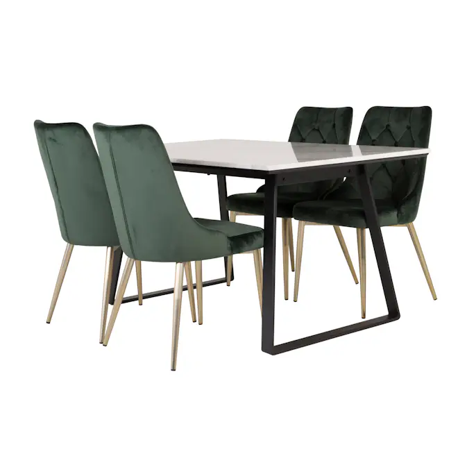 Spisegruppe Venture Home Estelle 140 med 4 Vera Stoler Fløyel/Messing