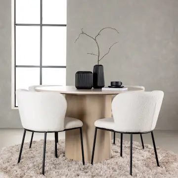 Spisegruppe Venture Home Olivia Ø110 cm med 4 stk Edina Stoler