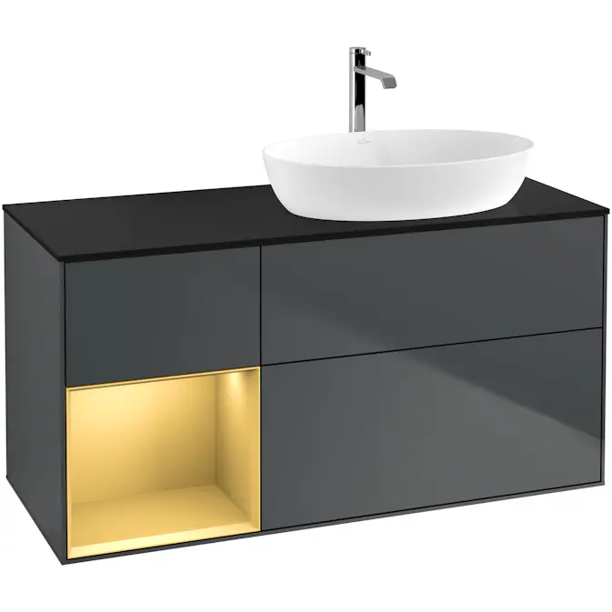 Tvättställsskåp Villeroy & Boch Finion med 3 Lådor Hylla och Bänkskiva för Ocentrerat Tvättställ från Artis & Collaro
