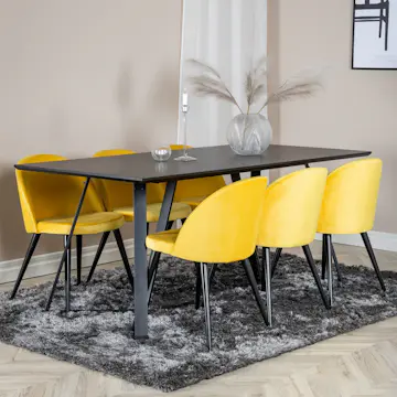 Spisegruppe Venture Home Madde med 6 Valentina Stoler Fløyel