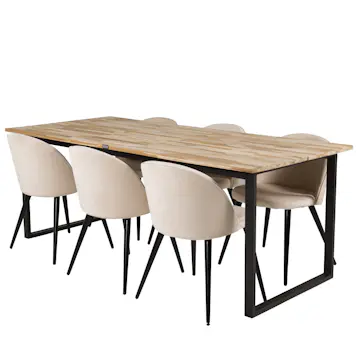 Spisegruppe Venture Home Cirebon med 6 Velvet Stoler