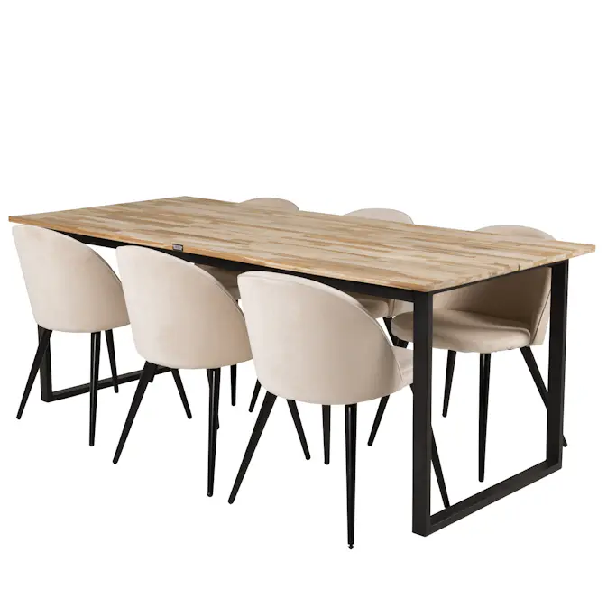 Spisegruppe Venture Home Cirebon med 6 Velvet Stoler