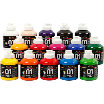 Akrylmaling Creativ Company A-color Ass Farger Nr 01 Blank 15 stk 500 ml/1 Pk