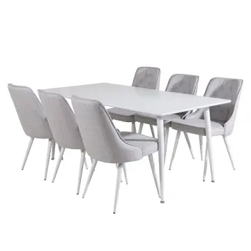 Spisegruppe Venture Home Pobbie med 6 Vera Stoler Hvita Ben