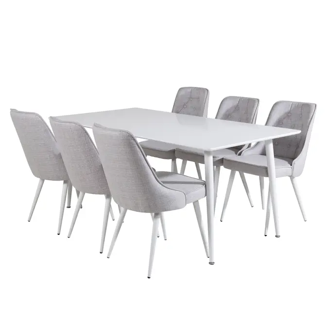 Spisegruppe Venture Home Pobbie med 6 Vera Stoler Hvita Ben