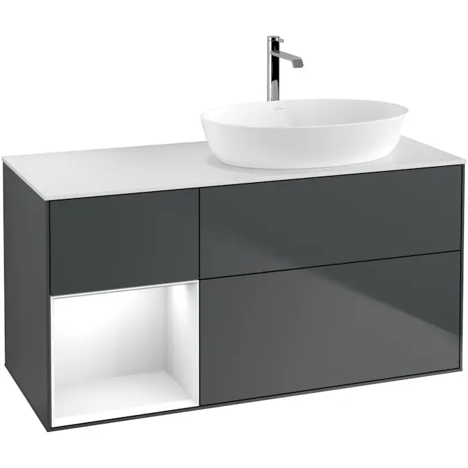 Tvättställsskåp Villeroy & Boch Finion med 3 Lådor Hylla och Bänkskiva för Ocentrerat Tvättställ från Artis & Collaro