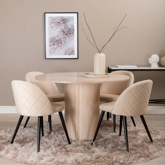 Spisegruppe Venture Home Bianca Rund med 4 Valentina Stitches Stoler Fløyel