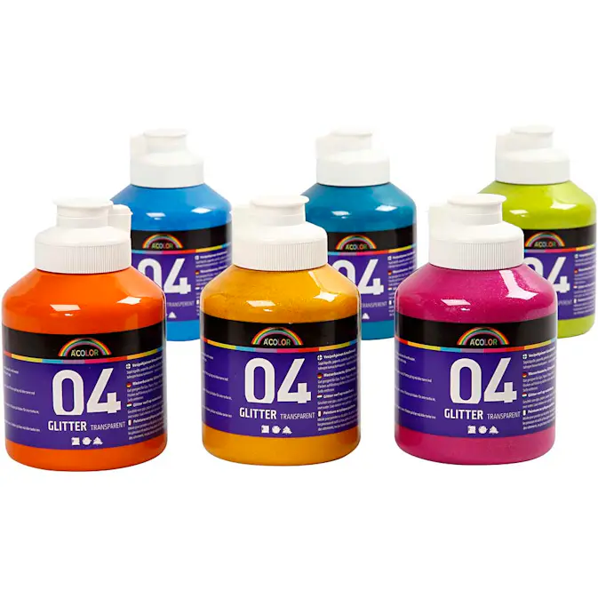 Glitterfarge Creativ Company Ass Farger Nr 04 6x500 ml/1 Pk